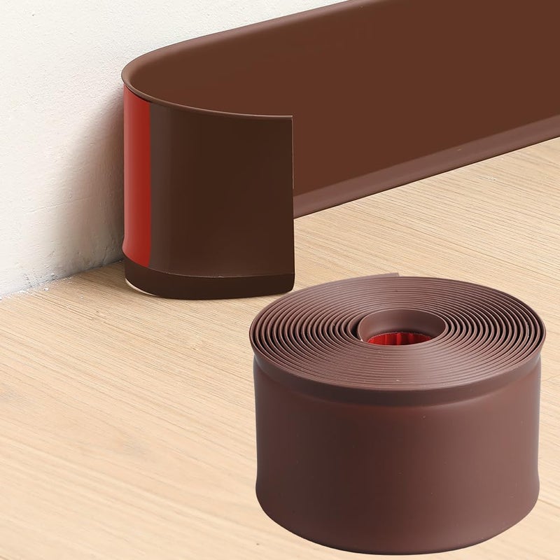 Lifronkit Flexible Baseboard Molding Trim, Peel and Stick Rubber Baseboard Trim, Self-Adhesive Design Vinyl Wall Base Moulding Trim, 4inch(W) x 20feet(L), Brown - Image 1
